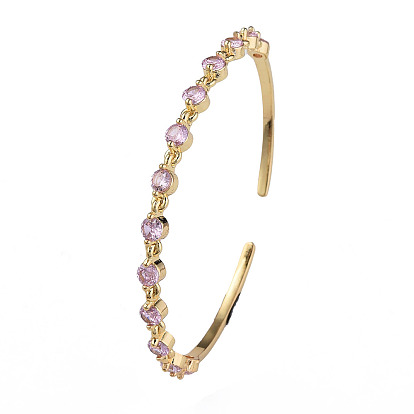 Кубический цирконий плоский круглый открытый браслет-манжета, настоящие позолоченные украшения из латуни для женщин