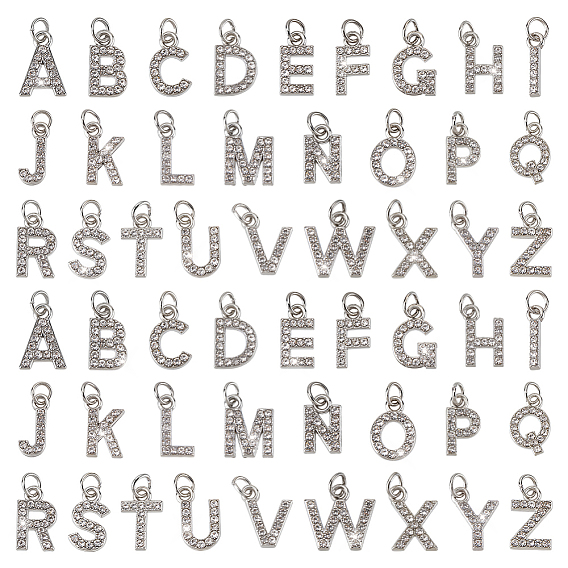24подвески со стразами из сплава, письмо амулеты, с 304 кольцами из нержавеющей стали