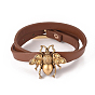 Imitation Leather Wrap Bracelets, 2-Loops, with Bee Alloy Finding and Watch Band Clasps