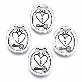 Tibetan Style Alloy Links Connectors, Cadmium Free & Lead Free, Oval with Heart & Key