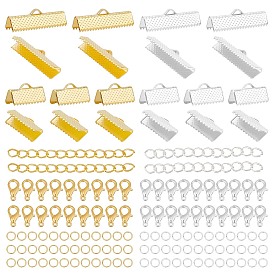 CHGCRAFT DIY Jewelry Making Findings Kits, Including 160Pcs Iron Ribbon Crimp Ends & 80Pcs End Chain & 400Pcs Jump Rings, 120Pcs Alloy Lobster Claw Clasps