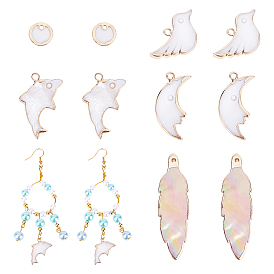 Natural Freshwater Shell Pendants, with Iron Loops, Brass Edge Golden Plated, Mixed Shapes