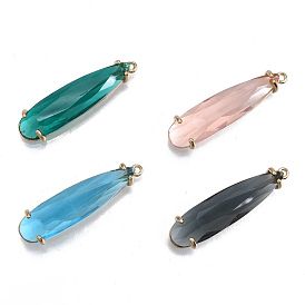 K9 Glass Pendants, with Light Gold Plated Brass Findings, Cadmium Free & Lead Free, Faceted, Teardrop