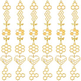 Nbeads 48Pcs 6 Styles Alloy Pendants, Bees and Honeycomb