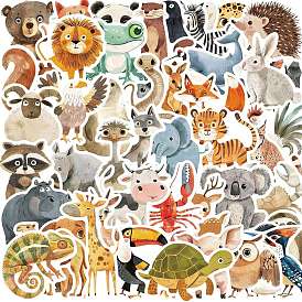 50Pcs 50 Styles PVC Stickers, Self-adhesion, for Suitcase, Skateboard, Refrigerator, Helmet, Mobile Phone Shell, Animal