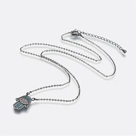 Ожерелье с кулоном из кубического циркония, с латунным кабельных цепей, hamsa рука / рука fatima / рука miriam
