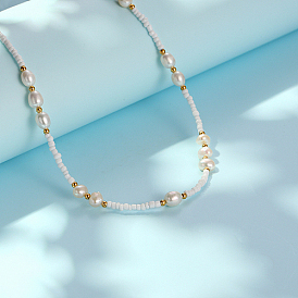 Collier de perles rondes en imitation perle et acier inoxydable pour femme