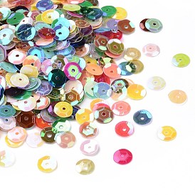 Lentejuelas semi-ahuecadas de plástico sueltos, lentejuelas de color, orificio central, color de ab, 6~7 mm, agujero: 1 mm
