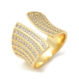 Brass Micro Pave Clear Cubic Zirconia Open Cuff Rings, Wide Band Ring for Women, Lead Free & Cadmium Free