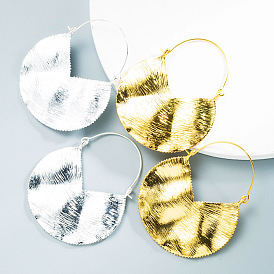 Exaggerated Alloy Geometric Texture Earrings with Vintage Style and Simple Pleats
