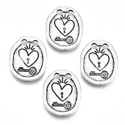 Tibetan Style Alloy Links Connectors, Cadmium Free & Lead Free, Oval with Heart & Key