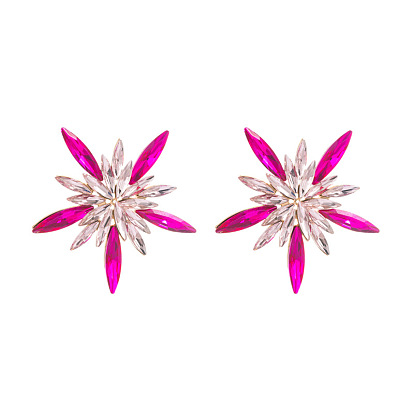 Sparkling Floral Alloy Earrings with Colorful Gems - Fashionable and Bold Ear Accessories for Street Style Chic