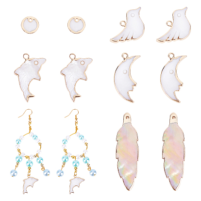 Natural Freshwater Shell Pendants, with Iron Loops, Brass Edge Golden Plated, Mixed Shapes