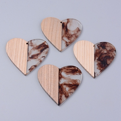 Resin & Wood Pendants, Two Tone, Heart