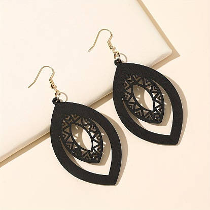 Iron Wood Dangle Earrings for Women, Teardrop, Golden