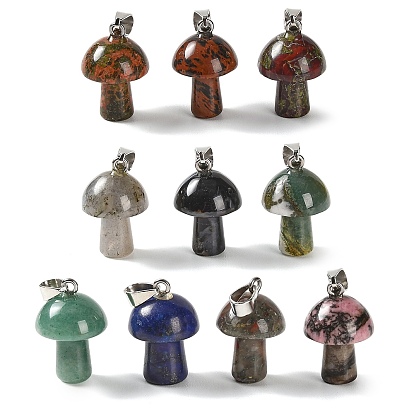 Природные и синтетические Gemstone подвески, с 304 фурнитурой из нержавеющей стали, гриб