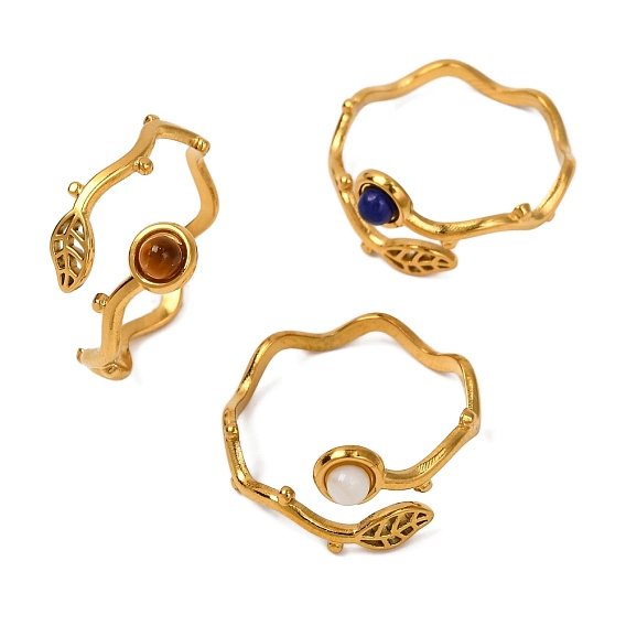 Кольца из натурального драгоценного камня, лист золотистого тона 304 манжеты из нержавеющей стали для женщин