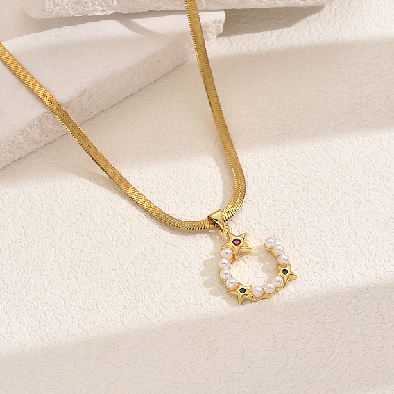 Ожерелья с подвеской в виде звезды из латуни с разноцветными кубическими цирконами и искусственным жемчугом для женщин, белые