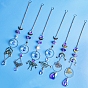 Metal Moth Moon Hanging Ornaments, Glass Tassel Suncatchers for Home Garden Outdoor Decoration