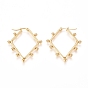 304 Stainless Steel Angular Hoop Earrings, Hypoallergenic Earrings, with Round Beads, Rhombus