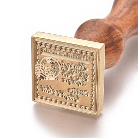 Brass Retro Wax Sealing Stamp, with Wooden Handle, for Post Decoration DIY Card Making, Square