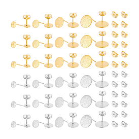 48 шт. 8 стиль 201 плоские круглые серьги-гвоздики из нержавеющей стали, с 304 штифтов из нержавеющей стали