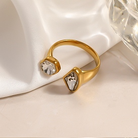 304 Anillo abierto tipo brazalete de acero inoxidable con circonita cúbica para mujer
