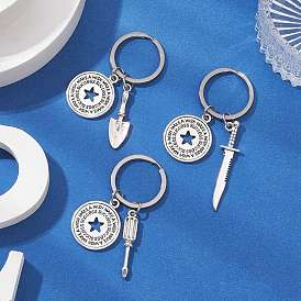 Сплав брелок, с 304 застежкой-цепочкой для ключей из нержавеющей стали, плоско-круглые