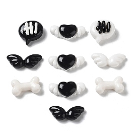Opaque Resin Cabochons, Heart & Wing & Bowknot, Mixed Shapes, Black