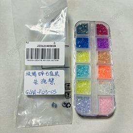 48g 12 colores transparente electroplate artesanía de vidrio triturado, color de ab chapado, virutas de vidrio irregulares, para decoración de uñas, relleno de jarrón diy