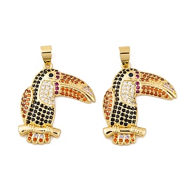 Brass Micro Pave Cubic Zirconia Pendants, Real 18K Gold Plated Bird/Toucan Charms