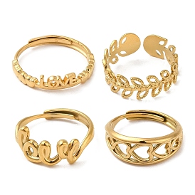 304 Stainless Steel Finger Rings, Letter/Leaf/Heart Ring for Women, Golden