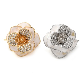 Brass Micro Pave Cubic Zirconia & Natural Shell & Enamel Fold Over Clasps, Flower