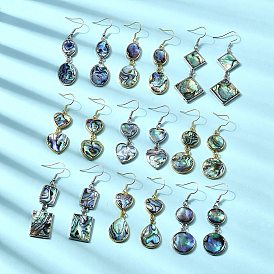 Серьги-подвески из натуральной латунной раковины морского ушка, долговечный, стойки покрытие