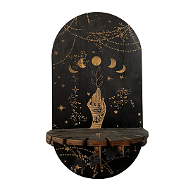 Wooden Wall-Mounted Small Crystal Display Shelf, Witch Hanging Crystal Holder, for Crystal Dowsing Pendulum Pendant Storage, Butterfly/Floral/Moon/Sun/Cancer/Gemini/Aries Pattern