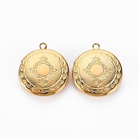 Brass Locket Pendants, Photo Frame Charms for Necklaces, Nickel Free, Flat Round