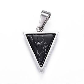 304 Stainless Steel Pendants, Triangle, with Natural Howlite, Dyed