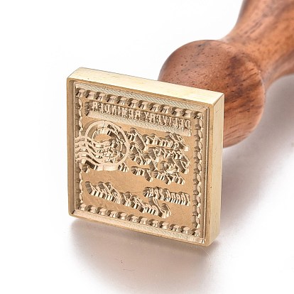 Brass Retro Wax Sealing Stamp, with Wooden Handle, for Post Decoration DIY Card Making, Square