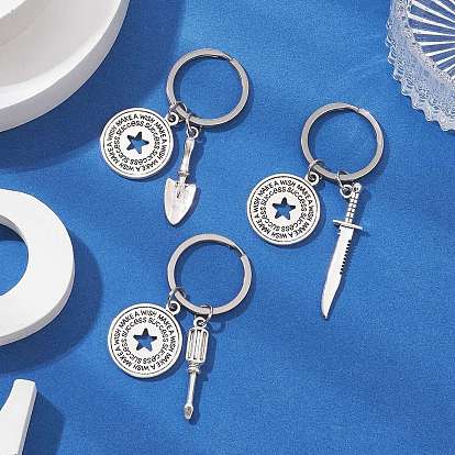 Сплав брелок, с 304 застежкой-цепочкой для ключей из нержавеющей стали, плоско-круглые