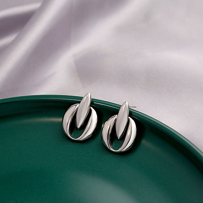 Geometric Metal Earrings with Tulip Heart Pendant and Circle Drop Jewelry