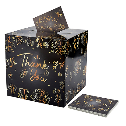 1 Набор бумажных коробочек для выпускных открыток, квадрат с золотым цветочным узором