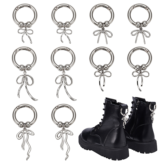 10 шт. 5 стили бантовые подвески для обуви из сплава, с литыми пружинными кольцами