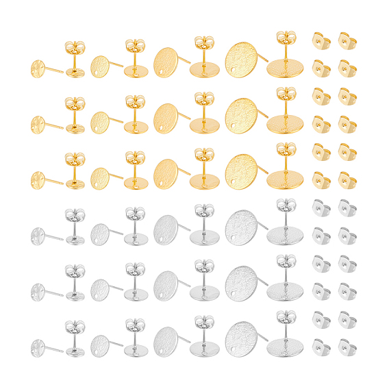 48 шт. 8 стиль 201 плоские круглые серьги-гвоздики из нержавеющей стали, с 304 штифтов из нержавеющей стали