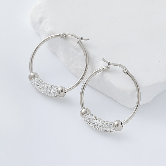 Серьги из 304 нержавеющей стали, Кольцевая форма, с четким кубического циркония