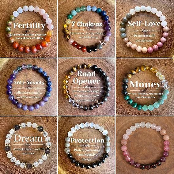 Браслеты из круглых бусин из натурального агата и смешанных драгоценных камней, bleesing фэн-шуй браслеты для мужчин и женщин, со стеклом