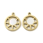 304 Stainless Steel Pave Shell Flat Round with Sun Charms