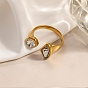 304 Stainless Steel Cubic Zirconia Cuff Open Ring for Women