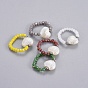 Electroplate Glass Stretch Rings, with Synthetic Hematite and Opaque ABS Plastic Imitation Pearl, Heart