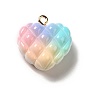 Rainbow Color Opaque Resin Pendants, Rhombus Heart Charms, with Golden Tone Iron Loops
