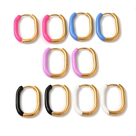 304 Boucles d'oreilles créoles en acier inoxydable et émail pour femmes, rectangle